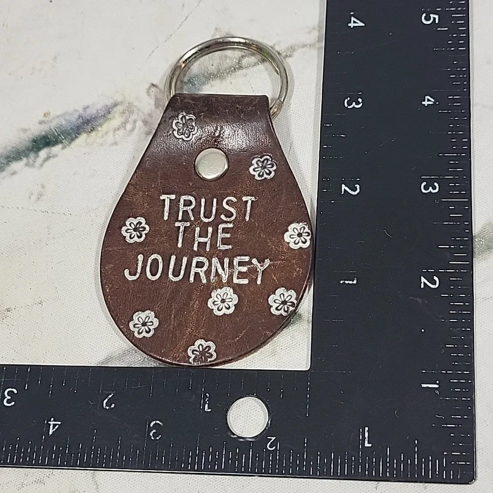 Vintage‎ Trust The Journey Keychain Tooled Leather Motivational Western